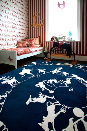 Hand Tufted Wool Rug Aeroze Navy Blue White New Zealand Wool Rugfine Lifestyle View