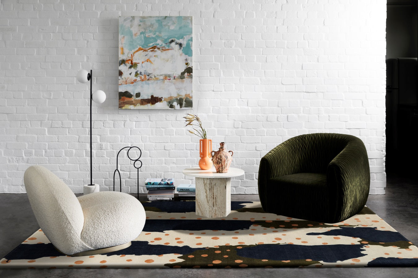 Axioma Ivory Navy Terracotta Wool Rug – Lifestyle View 03 – Hand Tufted Rugfine