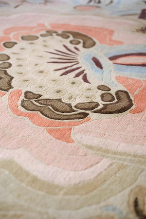 Blumeo Ivory Blush Pink Dusty Blue Wool Rug – Close-Up Floral Detail – Hand Tufted Rugfine