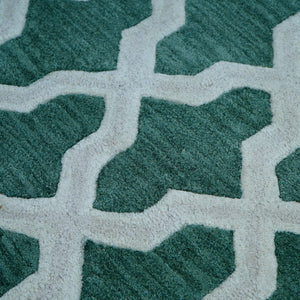 Chikoon Teal White Hand Tufted Rug – Overhead View 03 – NZ Wool Rugfine