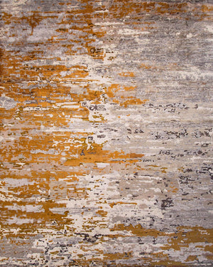 Chromaze Amber Orange Silver Grey Ivory Hand Knotted Wool Rug – Premium Overhead View – Rugfine