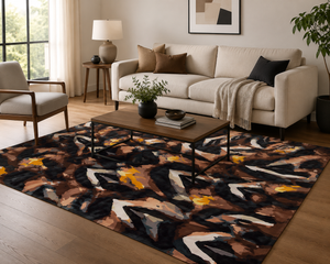 CoreRise Hand Tufted Rug – Black Brown Amber 100% New Zealand Wool Luxury Area Rug by Rugfine – Lifestyle View