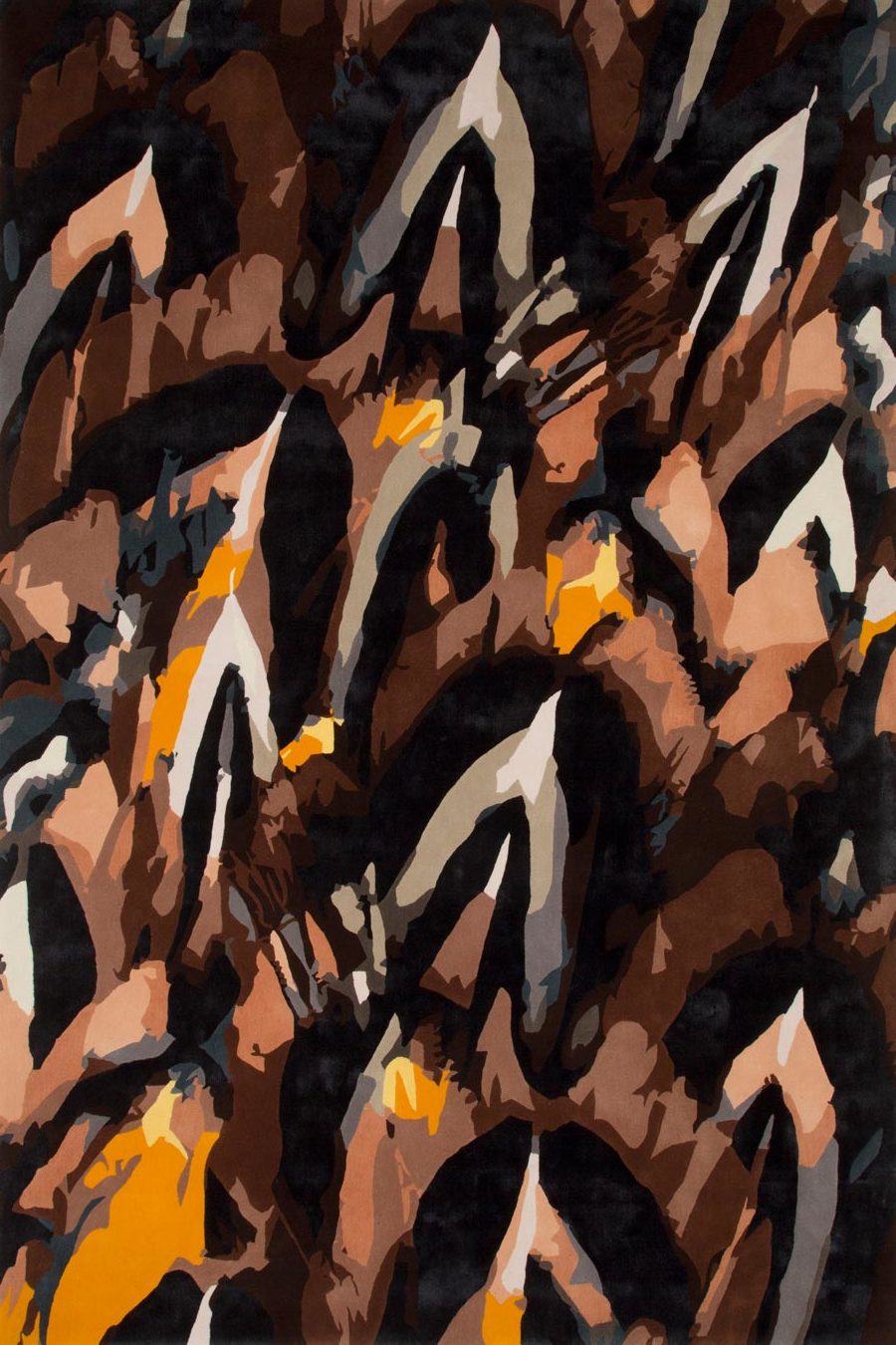 CoreRise Black Brown Amber Wool Rug – Overhead Abstract Design – Hand Tufted Rugfine
