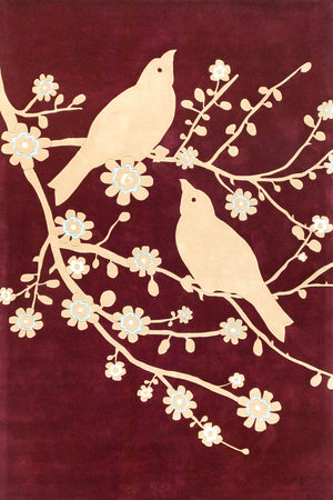 Lyrinx Sparrow Wool Rug – Original Design Overhead – Burgundy Cream Blue – Rugfine