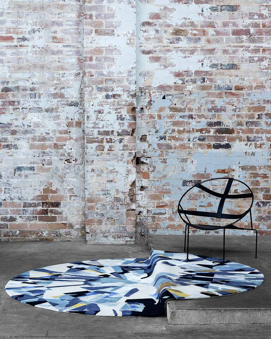 Dyvea Square Hand Tufted Rug – Teal Navy Ivory Diamond Geometric 100% New Zealand Wool Luxury Area Rug by Rugfine – Lifestyle View