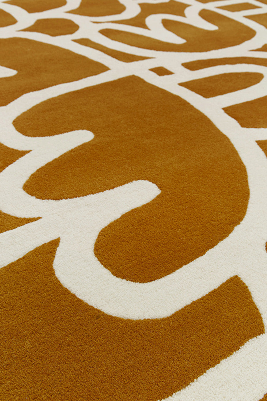 Evergaze Mustard Yellow Ivory Wool Rug – Abstract Floral Line Art Close-Up Detail – Hand Tufted Rugfine