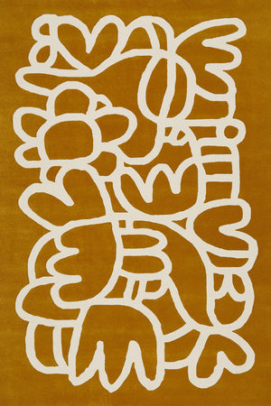 Evergaze Mustard Yellow Ivory Abstract Floral Wool Rug – Main Overhead View – Rugfine