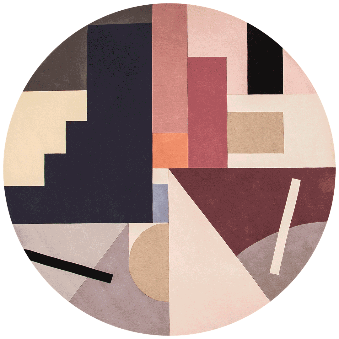 Exoma Square Delaunay Wool Rug – Overhead Circular Abstract Art Design – Hand Tufted Rugfine