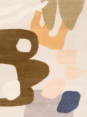 Fluxion Ivory Brown Sage Green Organic Abstract Rug – Detail Closeup – NZ Wool Rugfine