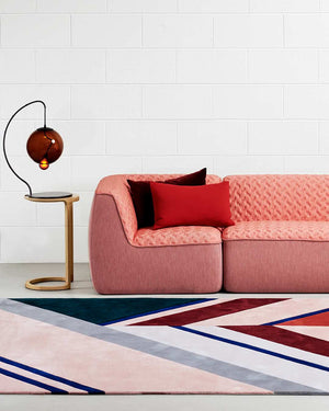 Pink Burgundy Navy Geometric Hand Tufted Wool Rug – Fusion 100% NZ Wool Luxury Area Rug by Rugfine – Lifestyle View