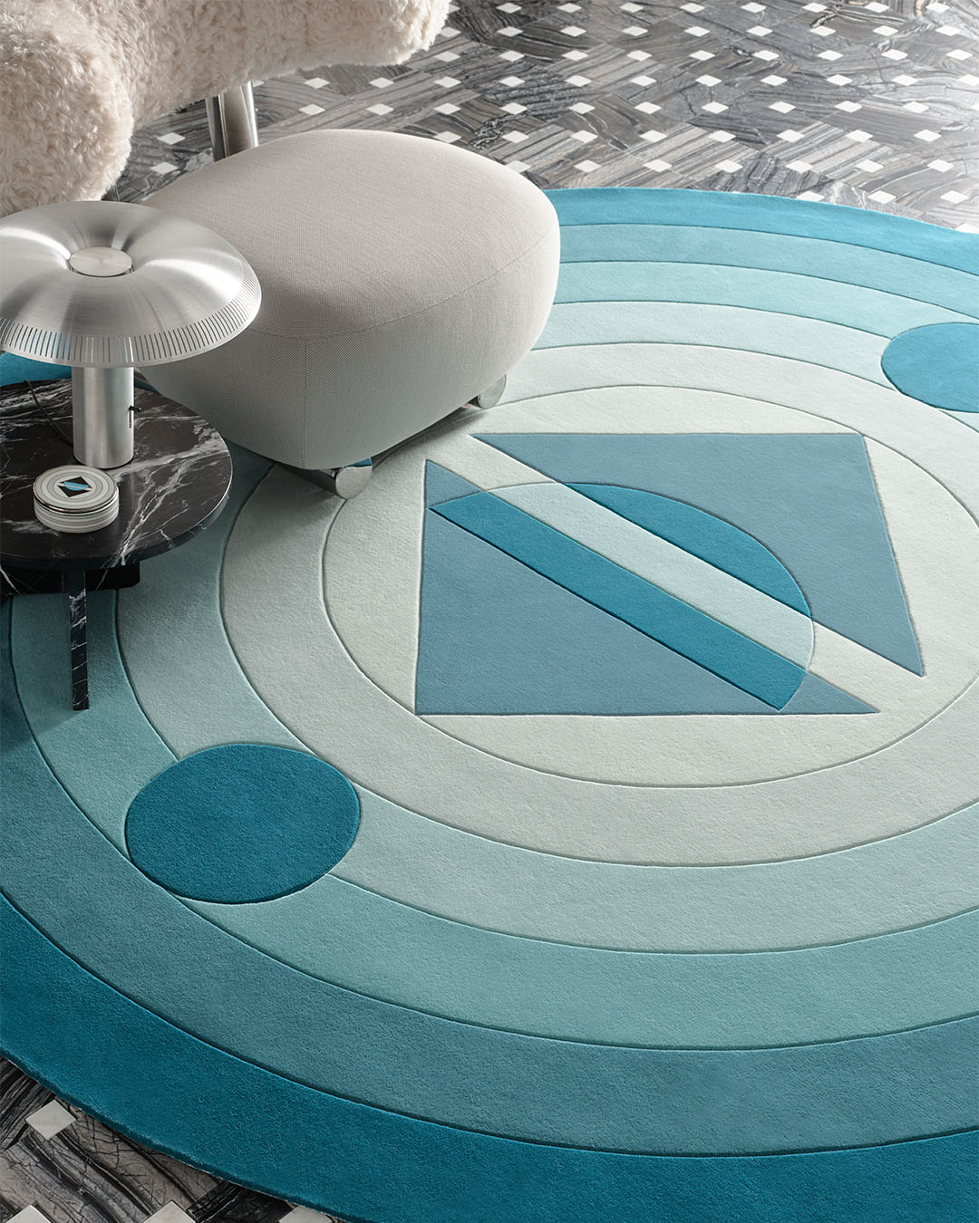Gerbit Square Mezza Luna Wool Rug – Italian Crescent Moon Design – Hand Tufted Rugfine – View 2