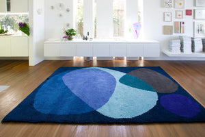 Navy Blue Teal Hand Tufted Wool Rug – Glomboks Luna Eclipse Dinosaur Designs 100% NZ Wool by Rugfine – Lifestyle View 1