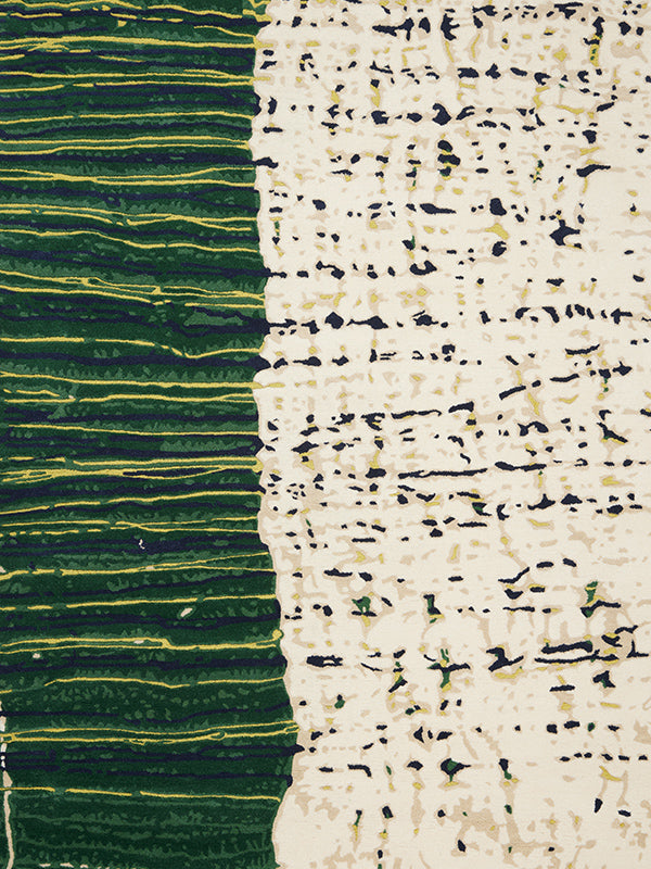 Forest Green Ivory Navy Hand Tufted Rug – Heptis Pillowy Grass 100% New Zealand Wool by Rugfine – Overhead View
