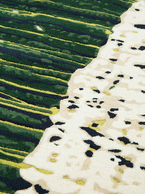 Heptis Forest Green Ivory Navy Blue Rug – Organic Grass Close-Up Detail – New Zealand Wool Rugfine