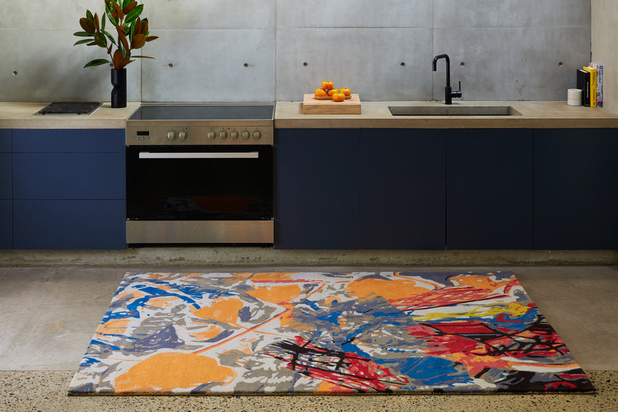 Knotiq Multicolor Tear and Paste Jordan Gogos Wool Rug – Lifestyle View – Hand Tufted Rugfine