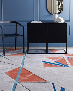 Levita Grey Terracotta Teal Despatch Wool Rug – Lifestyle View – Hand Tufted Rugfine