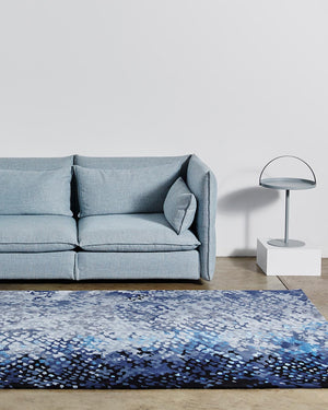 Lixen Charcoal Silver Blue Wool Rug – Celestial Abstract Design Lifestyle View – Hand Tufted Rugfine