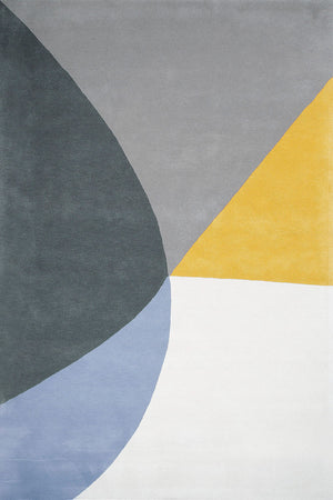Teal Grey Yellow Hand Tufted Wool Rug – Lumizen Orbit Dinosaur Designs 100% NZ Wool by Rugfine – Overhead View
