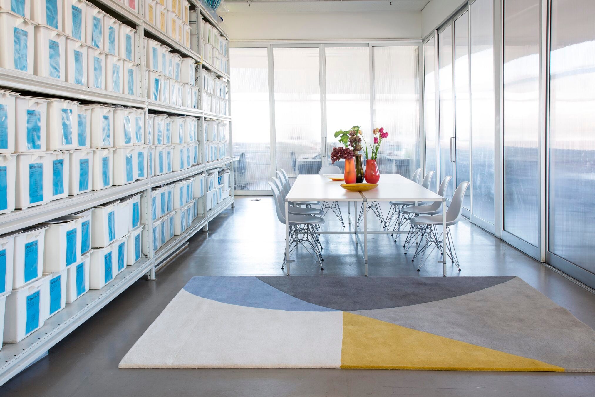 Lumizen Teal Grey Yellow Orbit Wool Rug – Lifestyle View – Hand Tufted Rugfine