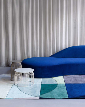 Novaglow Teal Navy Ivory Ocean Wool Rug – Lifestyle View – Hand Tufted Rugfine