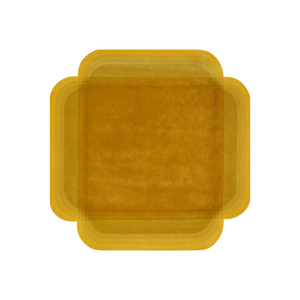 Novanex irregular shape wool rug in tonal mustard yellow, two overlapping rounded rectangles, hand tufted by Rugfine