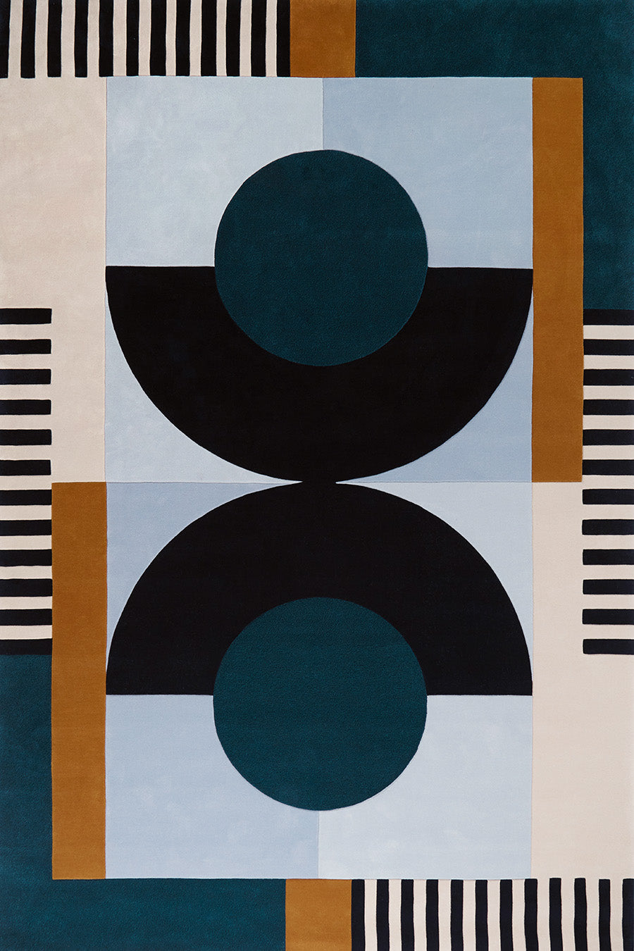 Teal Black Amber Hand Tufted Wool Rug – Novasync Banto 100% New Zealand Wool Luxury Area Rug by Rugfine – Overhead View