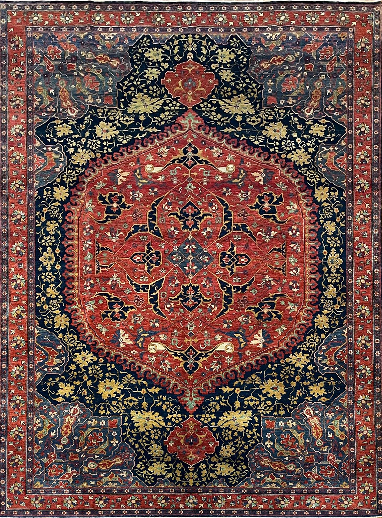 Red Navy Gold Hand Woven Ushak Wool Rug – Opulence Premium Rug by Rugfine – Closeup 4