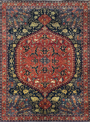 Red Navy Gold Hand Woven Ushak Wool Rug – Opulence Premium Rug by Rugfine – Closeup 4
