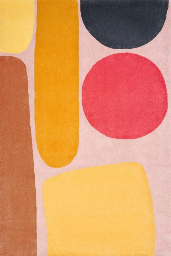 Pink Yellow Red Hand Tufted Wool Rug – Orbonex Pollination Dinosaur Designs 100% NZ Wool by Rugfine – Overhead View