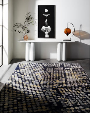 Pebble Black Ivory Gold Aerial Dots Carousel Wool Rug – Lifestyle View – Hand Tufted Rugfine