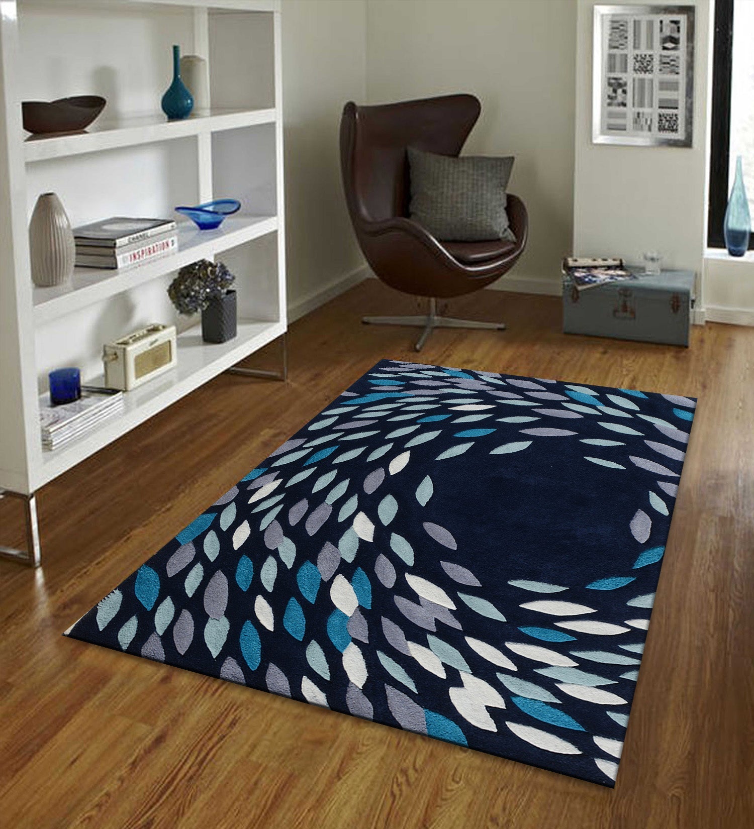 Blue Floral Hand Tufted Wool Rug – Petalica 100% New Zealand Wool by Rugfine – Blue Colourway View 1