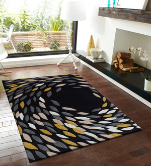 Yellow Floral Hand Tufted Wool Rug – Petalica 100% New Zealand Wool by Rugfine – Yellow Colourway View 1