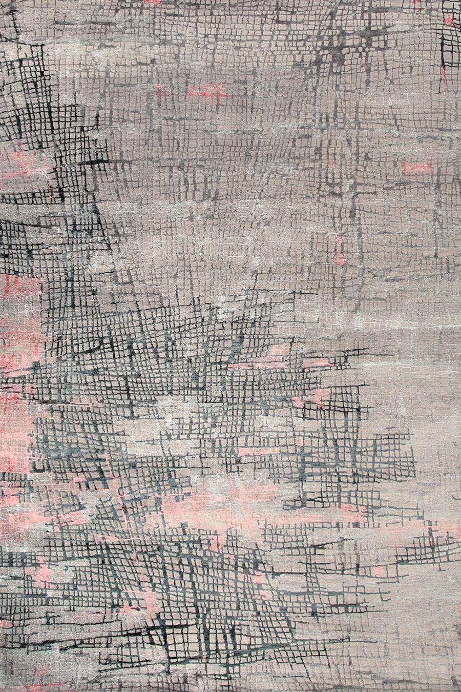Pixlen Grey Pink Black Ball Point Carousel Wool Rug – Overhead View – Hand Tufted Rugfine