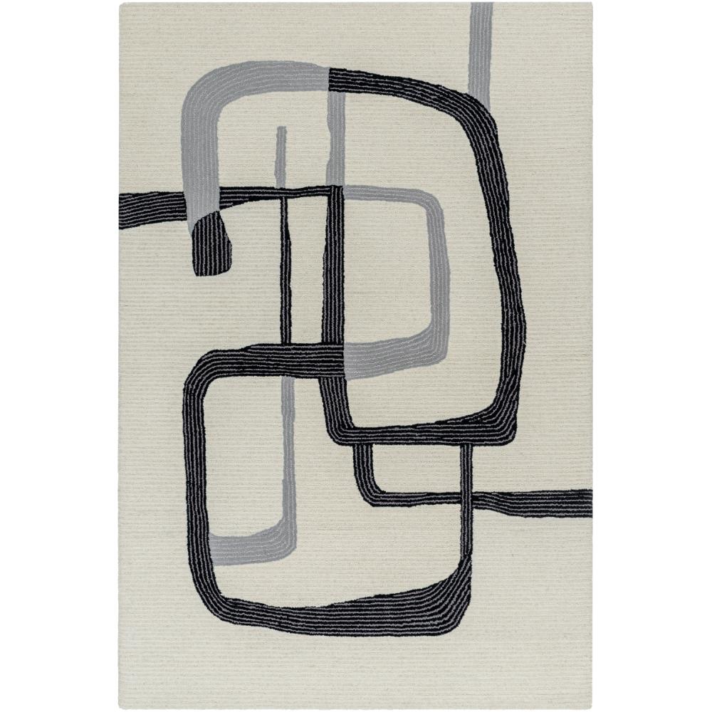 Ivory Black Grey Hand Tufted Wool Rug – Primal 100% NZ Wool Luxury Area Rug by Rugfine – Overhead View
