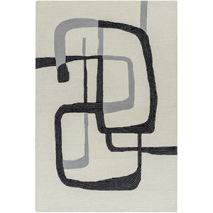Ivory Black Grey Hand Tufted Wool Rug – Primal 100% NZ Wool Luxury Area Rug by Rugfine – Overhead View
