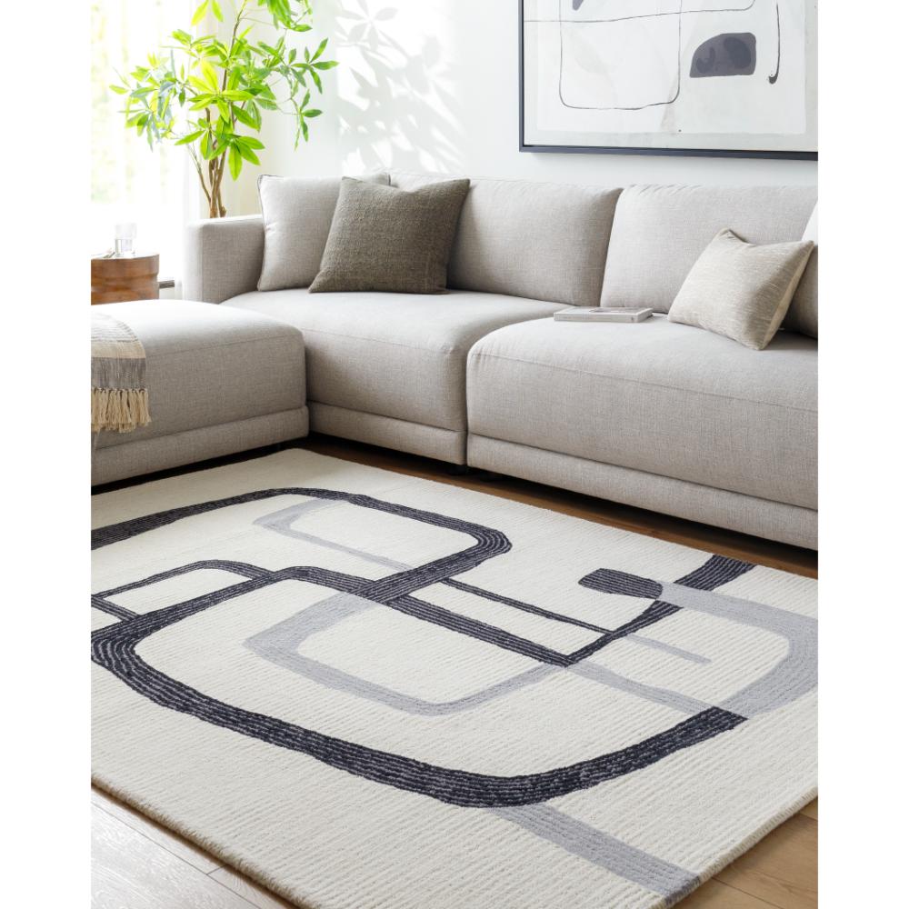 Primal Ivory Black Grey Hand Tufted Wool Rug – Room Scene View – Rugfine