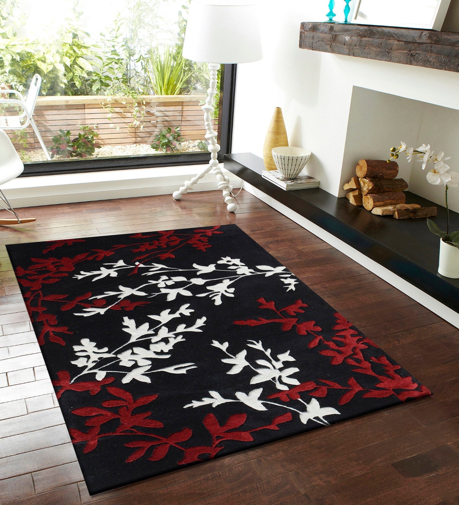 Black Red Ivory Hand Tufted Wool Rug – Reefpix 100% New Zealand Wool Luxury Area Rug by Rugfine – View 1