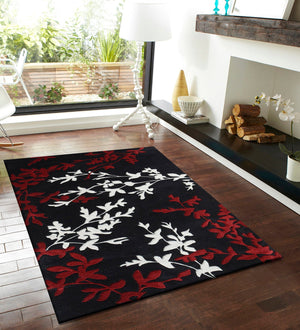Black Red Ivory Hand Tufted Wool Rug – Reefpix 100% New Zealand Wool Luxury Area Rug by Rugfine – View 1