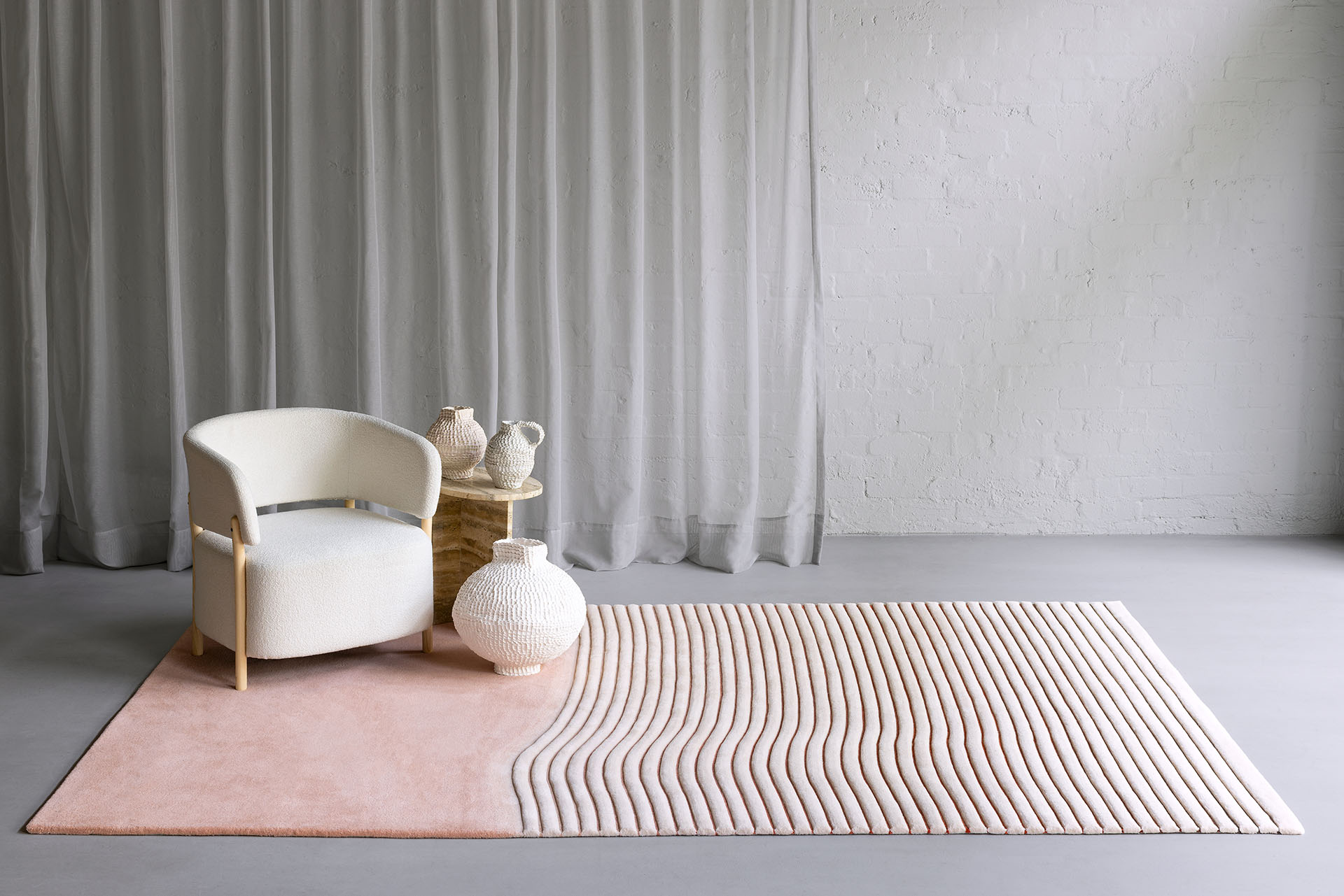 Ripple Pink White Contour BernabeiFreeman Wool Rug – Lifestyle View 1 – Hand Tufted Rugfine