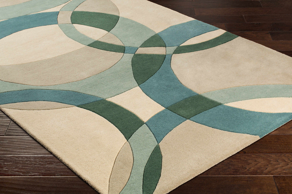 Botana Ivory Teal Sage Green Rug – Botanical Leaf Detail 02 – New Zealand Wool Rugfine