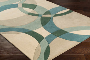 Botana Ivory Teal Sage Green Rug – Botanical Leaf Detail 02 – New Zealand Wool Rugfine
