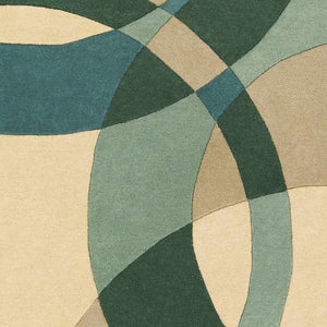 Botana Teal Sage Green Ivory Wool Rug – Botanical Detail Closeup 08 – Rugfine