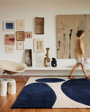 Sealuxe Ivory Navy Wool Rug – Valley Dinosaur Designs Lifestyle View – Hand Tufted Rugfine