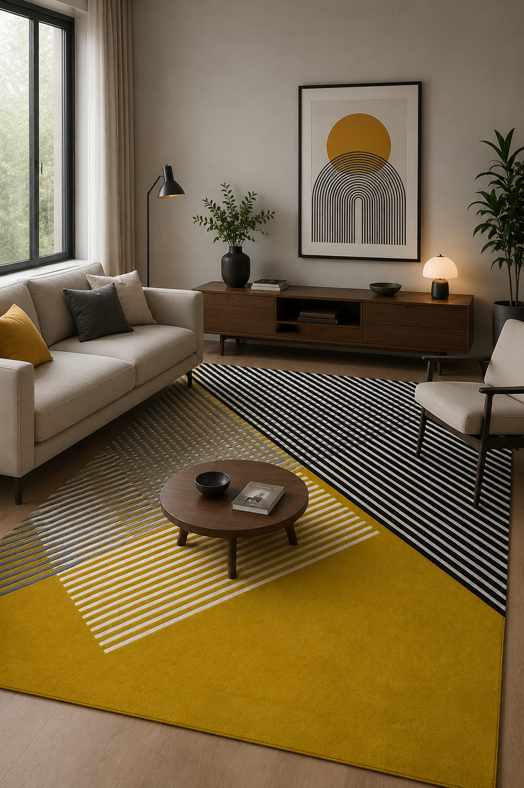 Mustard Yellow Black White NZ Wool Area Rug – Sentrae Sunrise Over Byron 100% New Zealand Wool by Rugfine – View 1