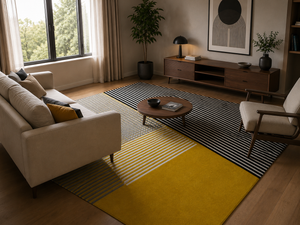 Sentrae Mustard Yellow Black White Wool Rug – Sunrise Over Byron Design View 2 – Rugfine