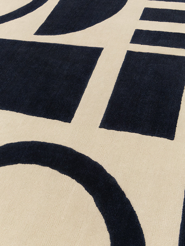 Serapha Ivory Navy Forme Wool Rug – Room View – Hand Tufted NZ Wool Rugfine