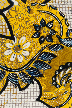 Solaze Golden Yellow Navy White Wool Rug – Overhead Folk Art Design – Hand Tufted Rugfine