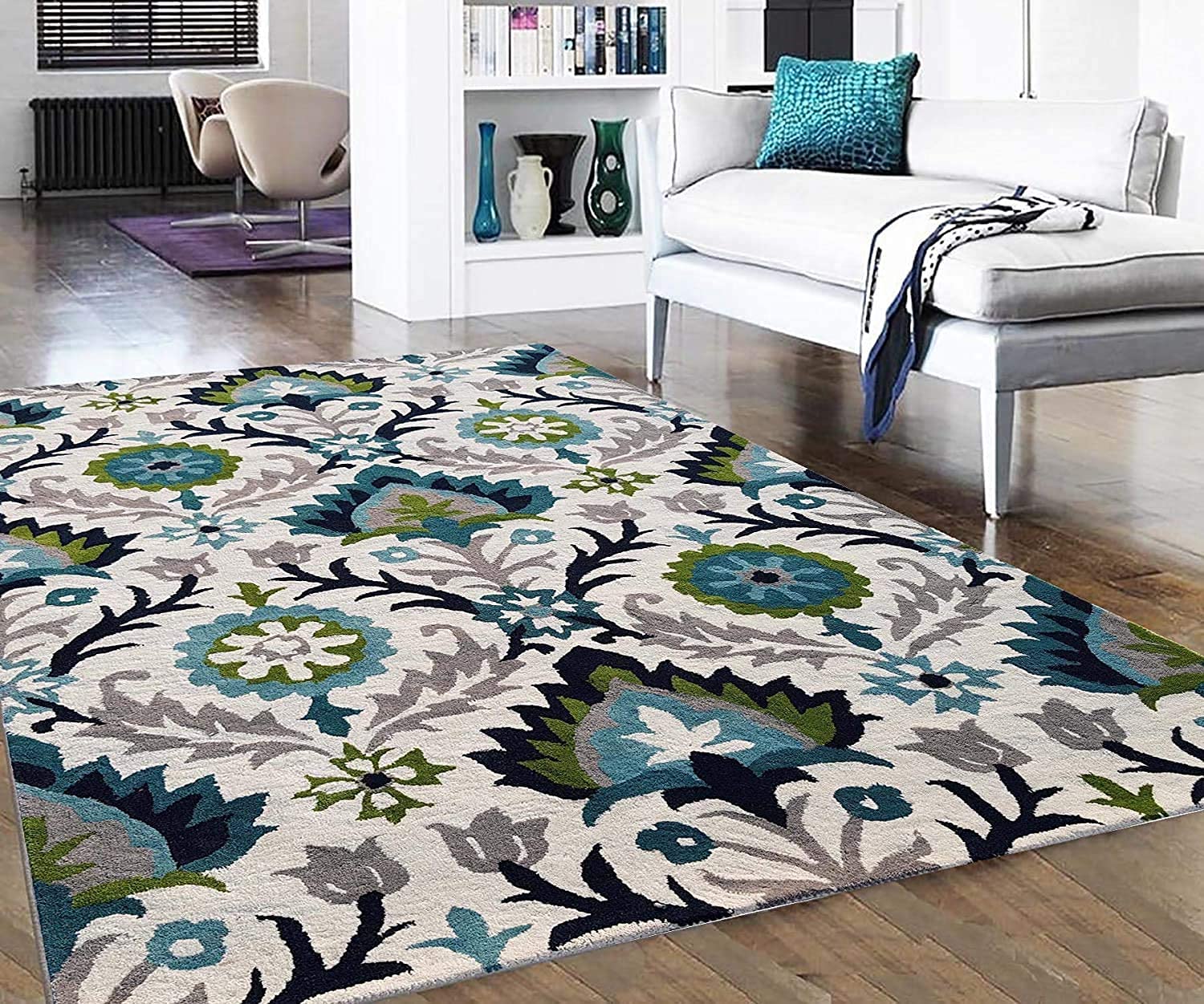 Ivory Teal Green Hand Tufted Wool Rug – Splashio 100% New Zealand Wool by Rugfine – View 1