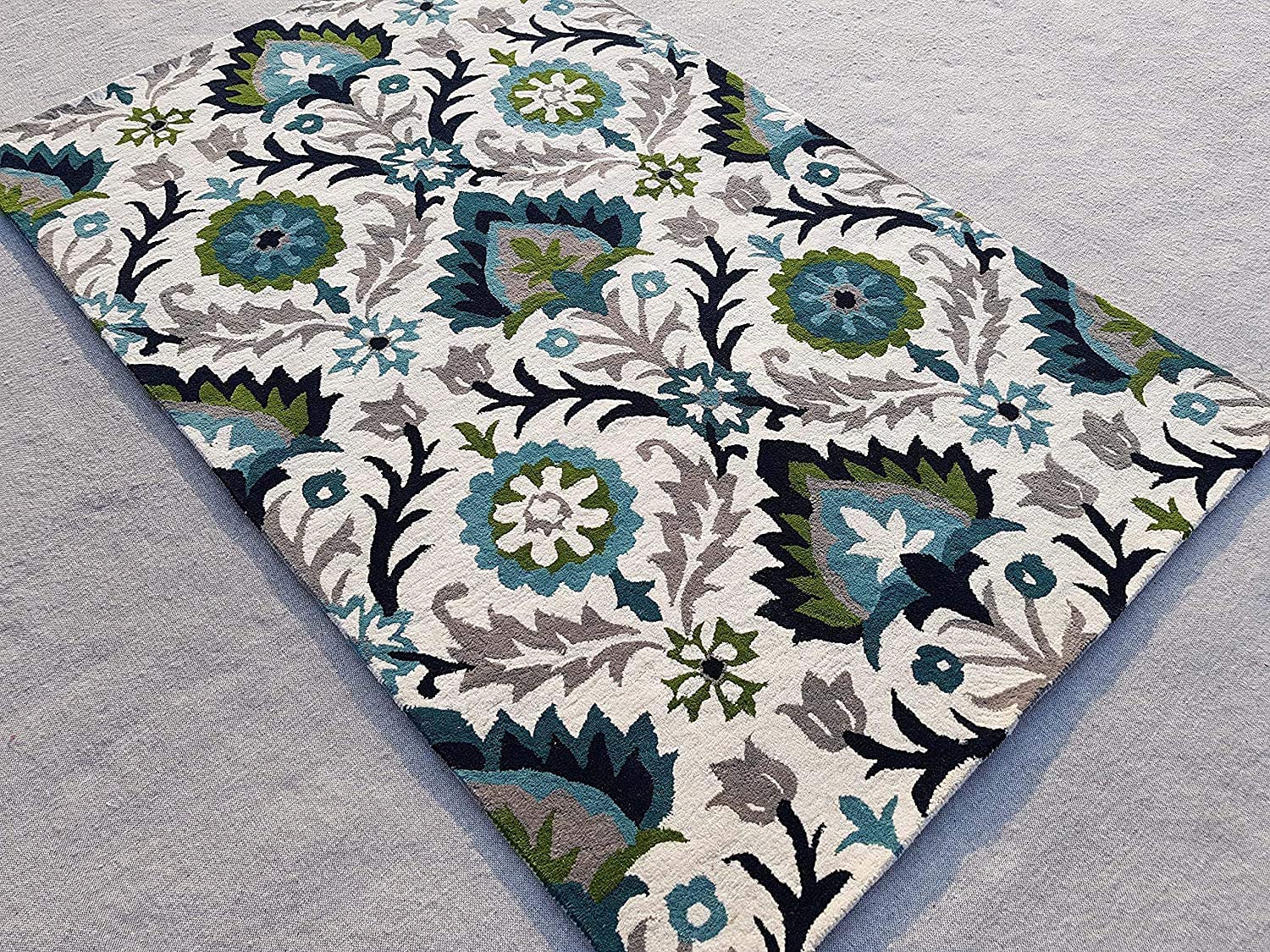Splashio Ivory Teal Green Wool Rug – View 2 – Rugfine