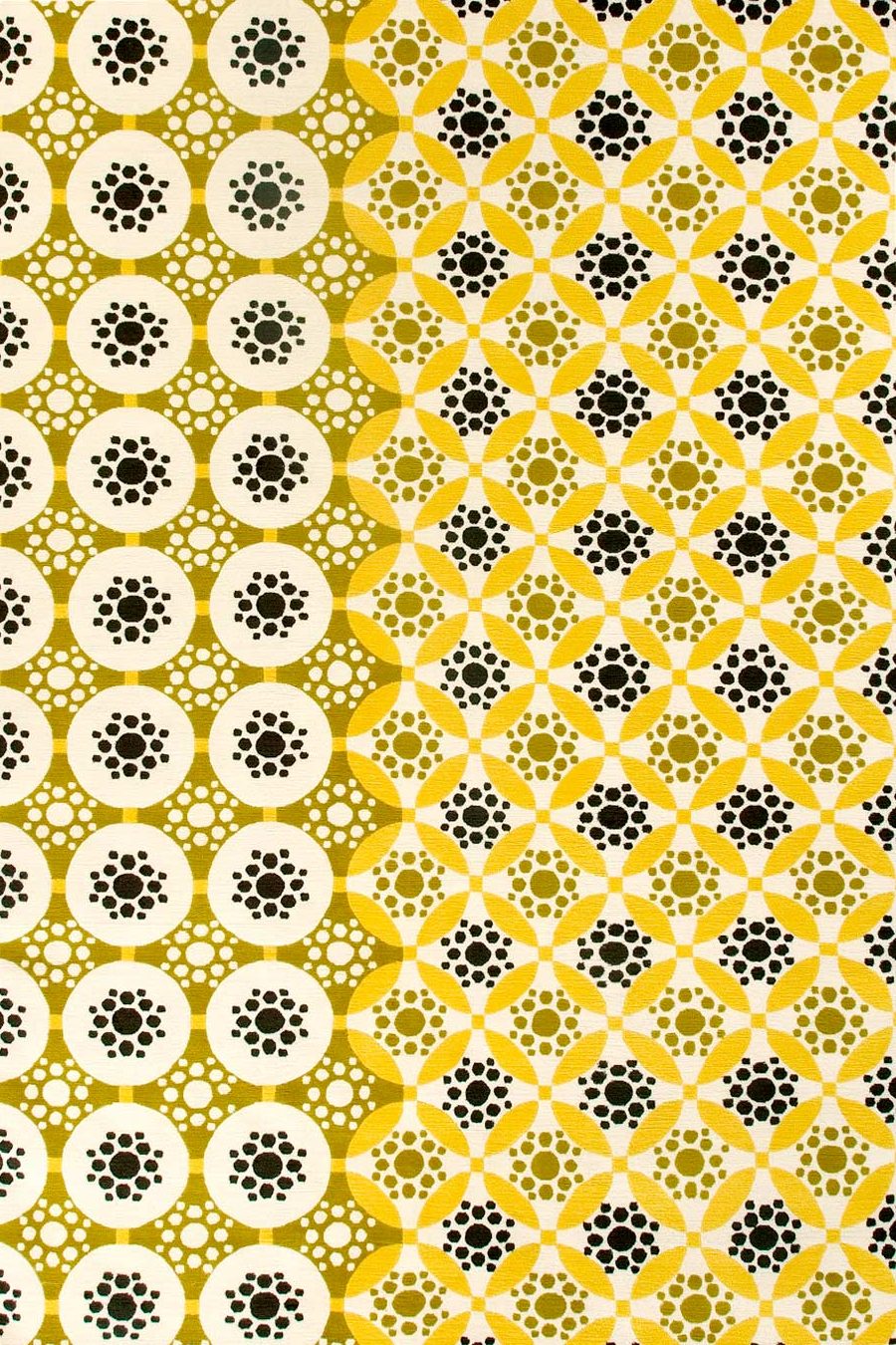 Olive Yellow Ivory Hand Tufted Wool Rug – Stellarix Applique BernabeiFreeman 100% NZ Wool by Rugfine – Overhead View
